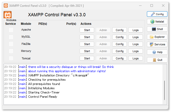 XAMPP Control Panel